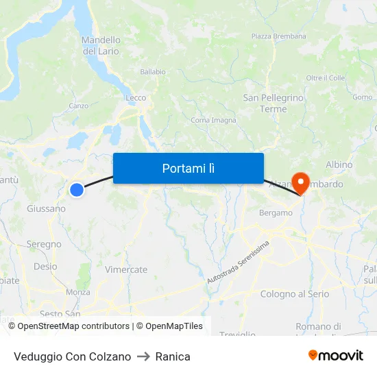 Veduggio Con Colzano to Ranica map