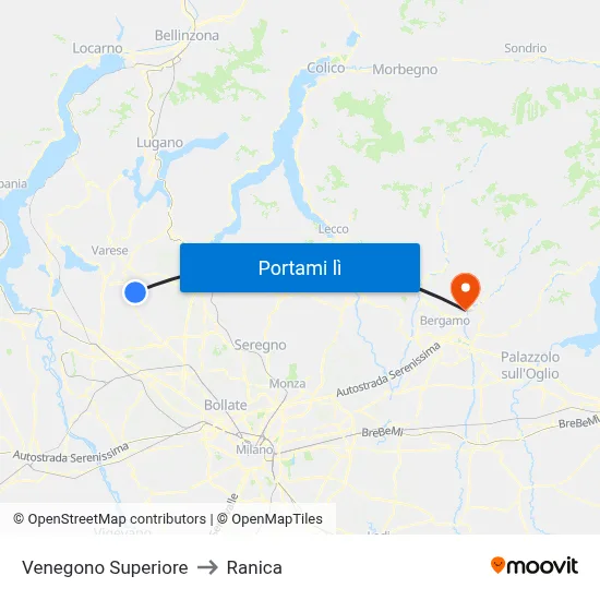 Venegono Superiore to Ranica map