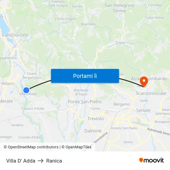 Villa D' Adda to Ranica map