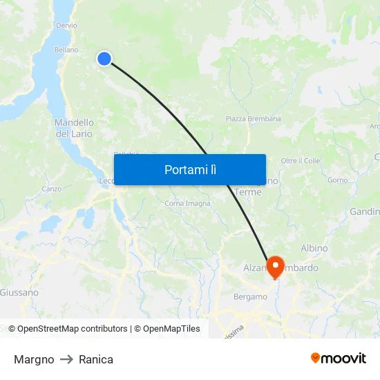 Margno to Ranica map