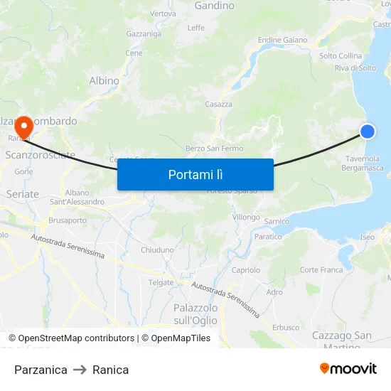 Parzanica to Ranica map