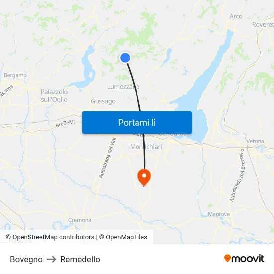 Bovegno to Remedello map