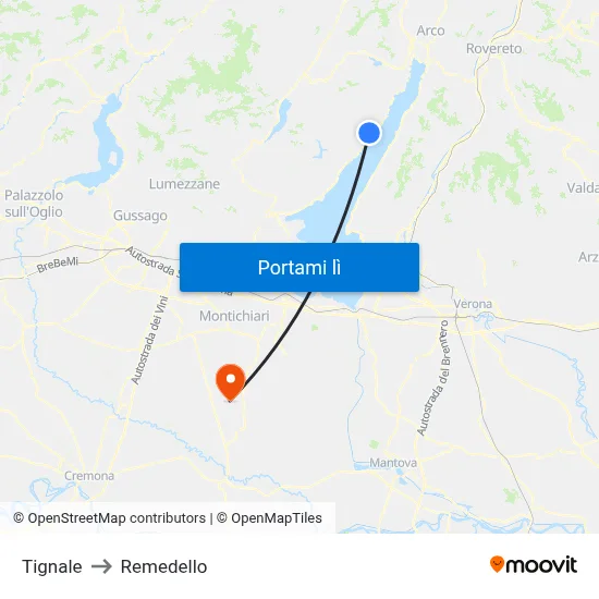 Tignale to Remedello map