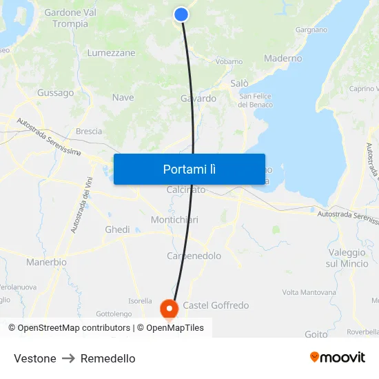 Vestone to Remedello map