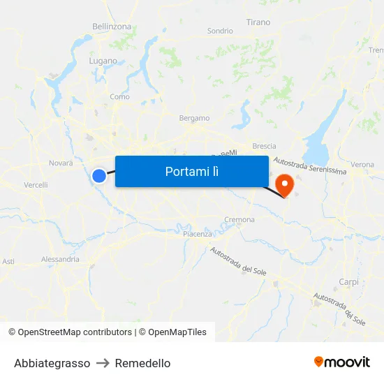 Abbiategrasso to Remedello map
