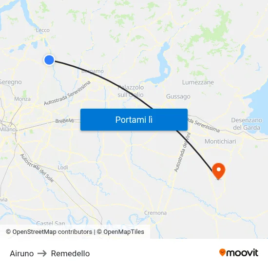 Airuno to Remedello map