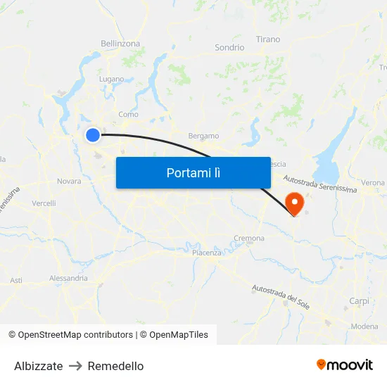 Albizzate to Remedello map