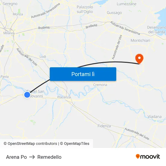 Arena Po to Remedello map