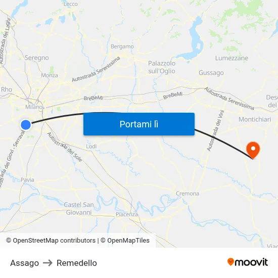 Assago to Remedello map