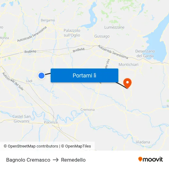 Bagnolo Cremasco to Remedello map