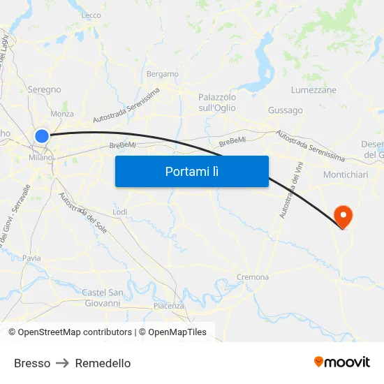 Bresso to Remedello map