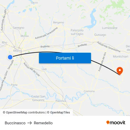 Buccinasco to Remedello map