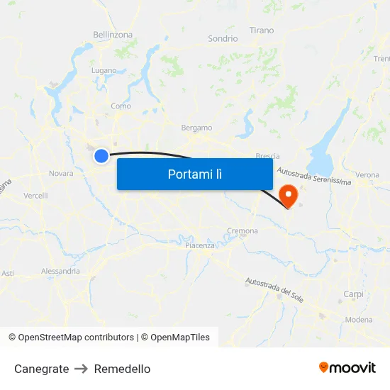 Canegrate to Remedello map