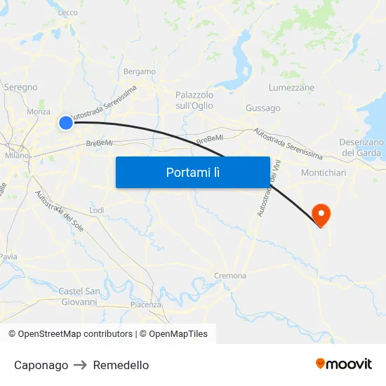 Caponago to Remedello map