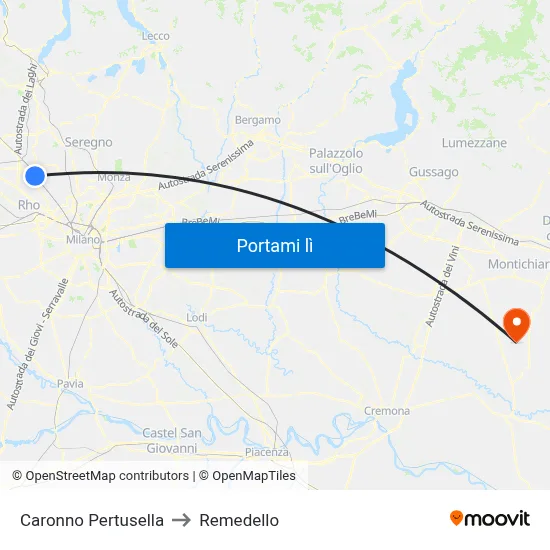 Caronno Pertusella to Remedello map