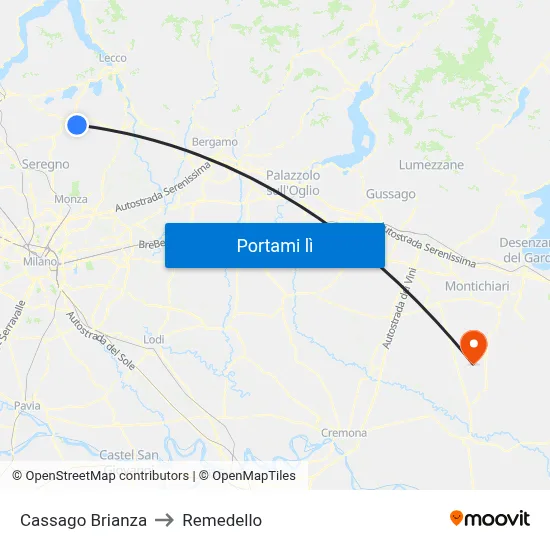 Cassago Brianza to Remedello map