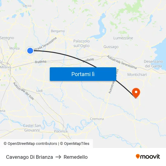 Cavenago Di Brianza to Remedello map