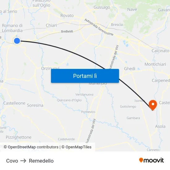 Covo to Remedello map