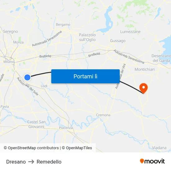 Dresano to Remedello map