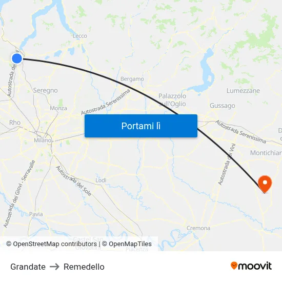 Grandate to Remedello map