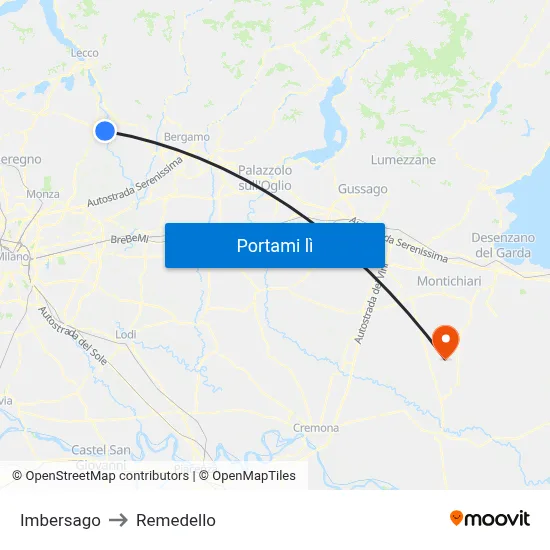 Imbersago to Remedello map