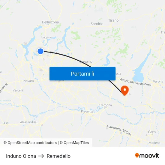 Induno Olona to Remedello map