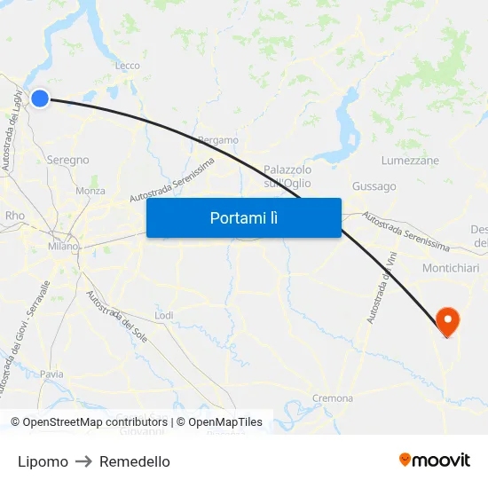 Lipomo to Remedello map