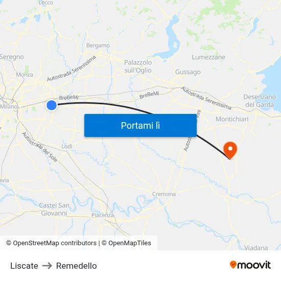 Liscate to Remedello map