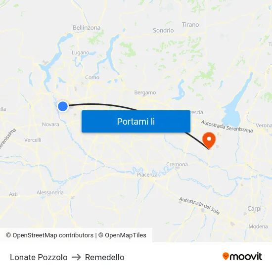 Lonate Pozzolo to Remedello map
