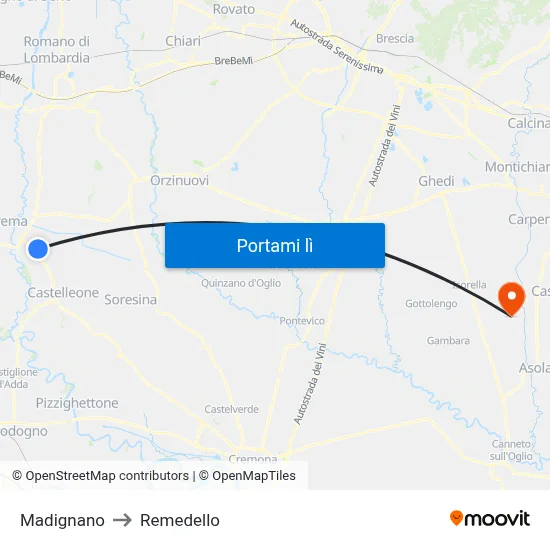 Madignano to Remedello map