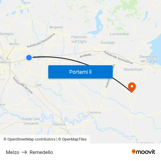Melzo to Remedello map