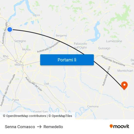 Senna Comasco to Remedello map