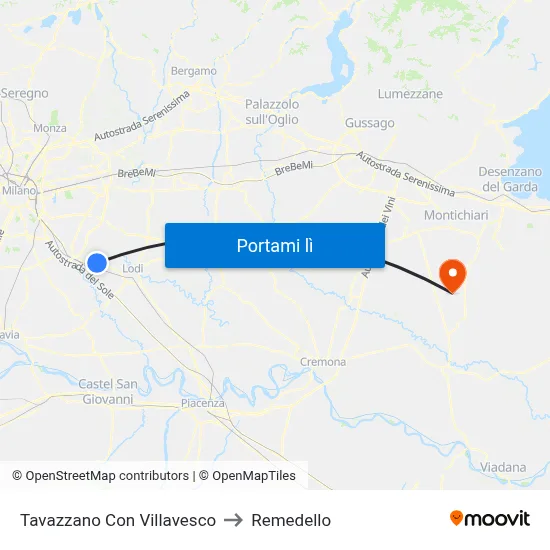 Tavazzano Con Villavesco to Remedello map