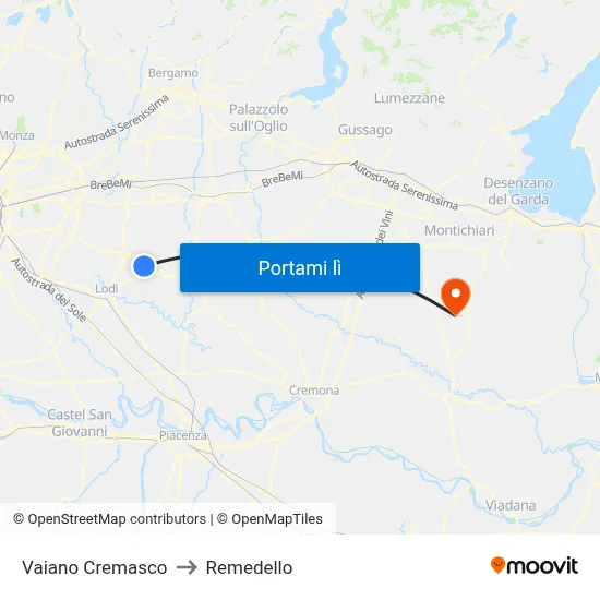 Vaiano Cremasco to Remedello map