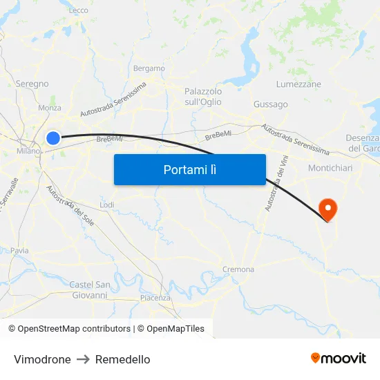 Vimodrone to Remedello map