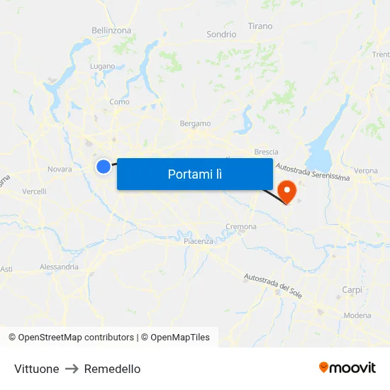 Vittuone to Remedello map