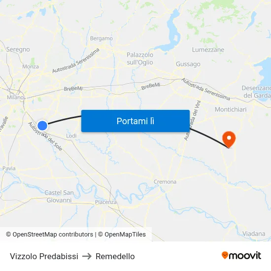 Vizzolo Predabissi to Remedello map