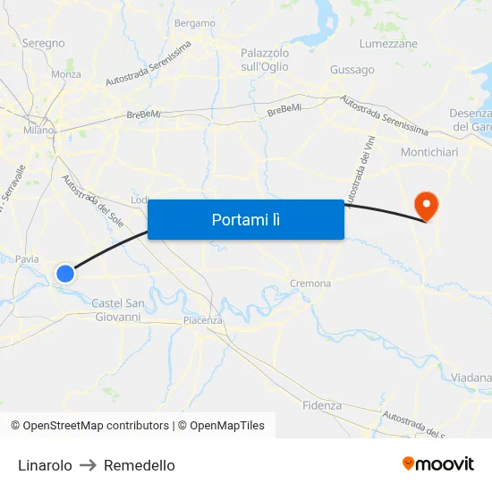 Linarolo to Remedello map