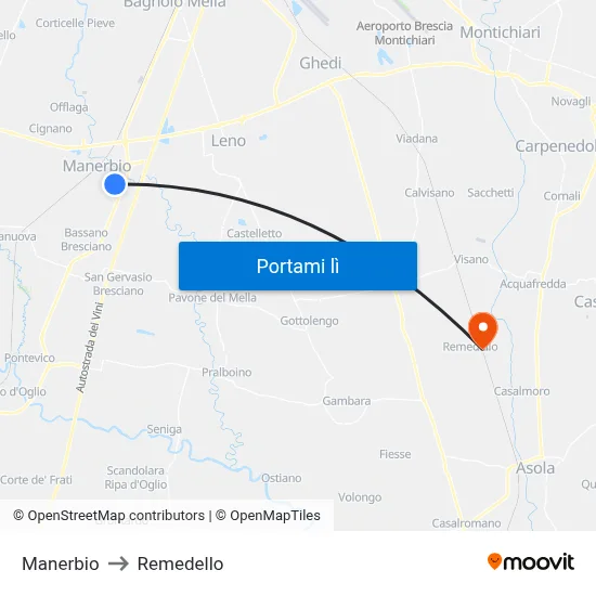 Manerbio to Remedello map