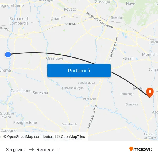 Sergnano to Remedello map