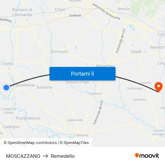 MOSCAZZANO to Remedello map