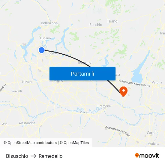 Bisuschio to Remedello map