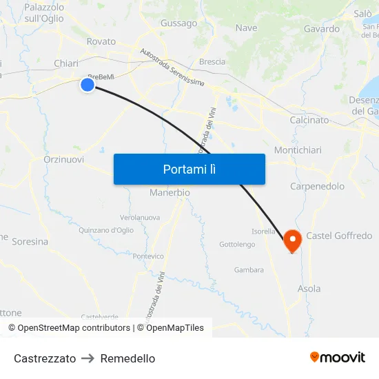 Castrezzato to Remedello map