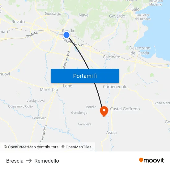 Brescia to Remedello map