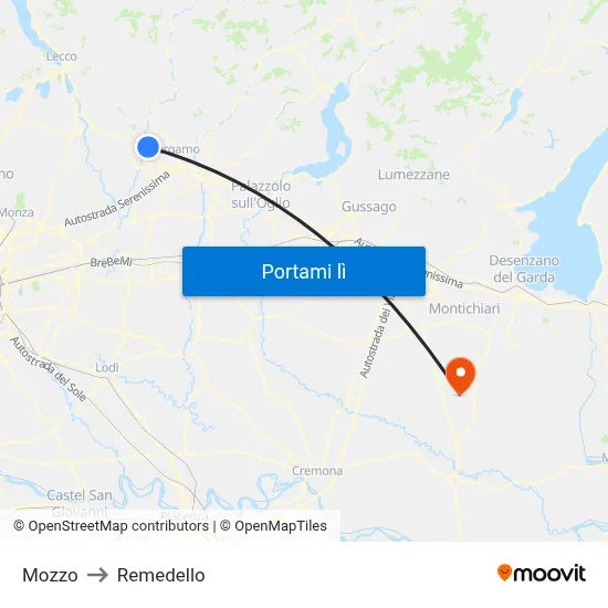 Mozzo to Remedello map