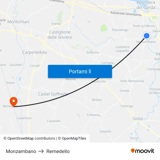 Monzambano to Remedello map
