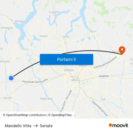 Mandello Vitta to Seriate map