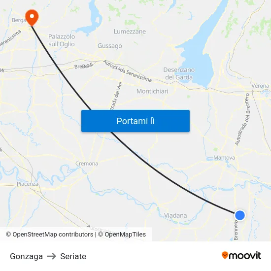 Gonzaga to Seriate map