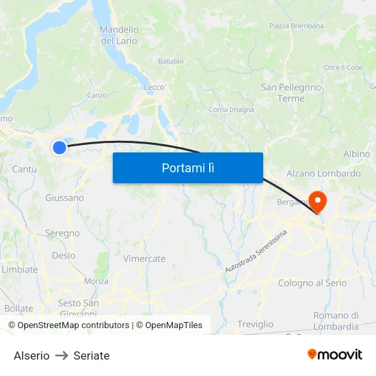 Alserio to Seriate map