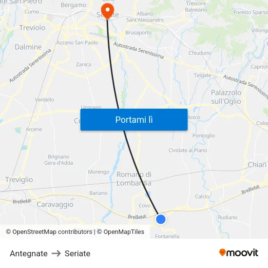 Antegnate to Seriate map